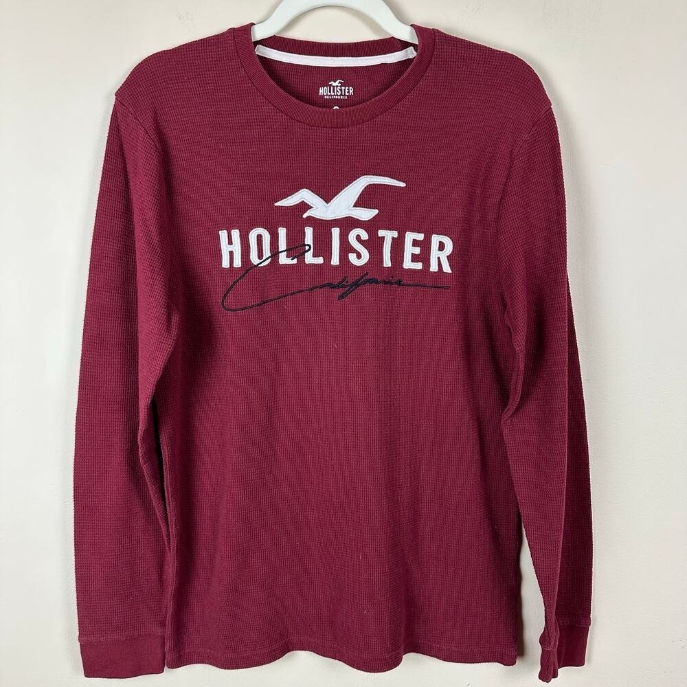 Hollister Womes Waffle Knit Thermal Oversized Sweater Size S Graphic Streetwear